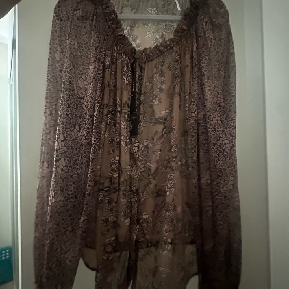 Free People Floral Brown Sheer Women's Top
